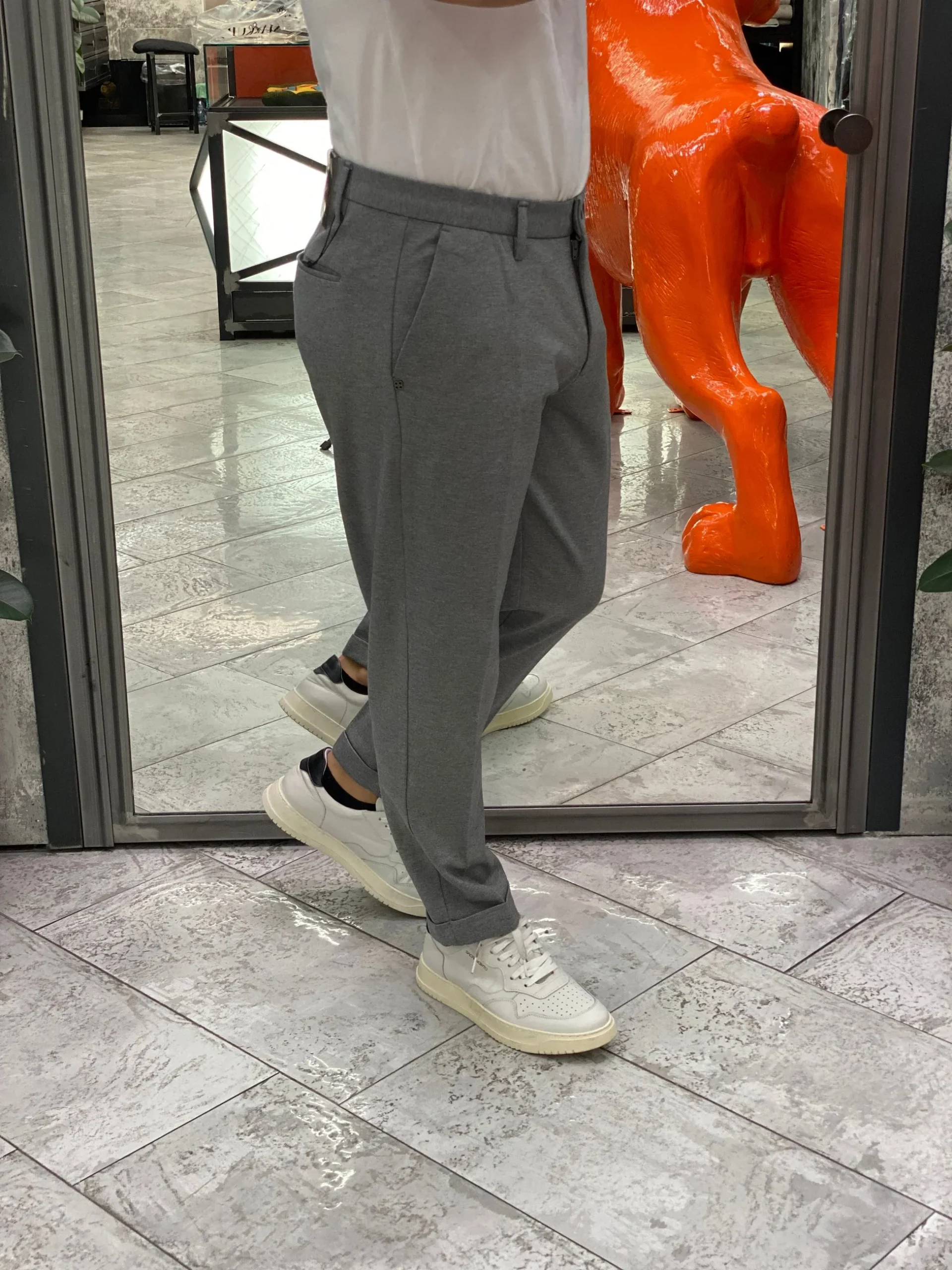 PANTALONE CROPPED IN TESSUTO PUNTO MILANO ELASTICIZZATO CON RISVOLTO - REGULAR FIT MK9950112.GRI - immagine 3