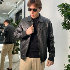 GIUBBINO IN ECOPELLE MODELLO AVIATOR EFFETTO VINTAGE CON TASCHINI - REGULAR FIT GL9810.NER